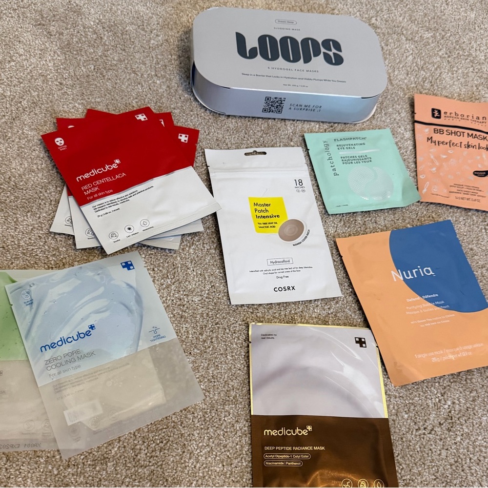 K-Beauty Sheet Mask Bundle (11) + Eye Masks + Loops Set | Hydrating & Glow